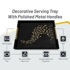 Black Serving Tray with School of Golden Fish Design Gothic Ottoman Tray, Tea and Coffee Table Tray, Jewelry Bathroom Organizer, Gift, Gloss Finish - style: Art Deco
