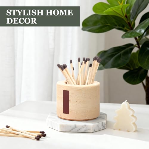 Travertine Match Holder Set of 2 - 2.6x2 Inch Handmade Decorative Matchstick Box with Striker for Fireplace, Candle, Home Decor - Matches Not Included