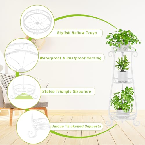 KMOTASUO 3 Tier Metal Plant Stand for Multiple Large Planters Indoor Outdoor Organizer, Heavy Duty Tall Flower Rack for Corner Patio Bathroom Office Corner, Modern Sturdy Vertical Iron Rack, White - color: White, size: 3 Tier