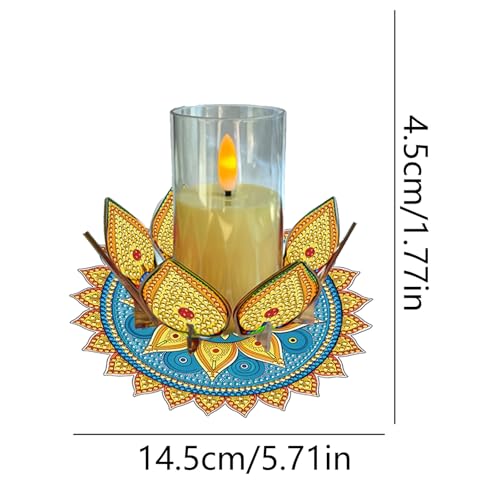 DIY Diamond Art Painting Candlestick Holders 5.71in Mandala Flower Shape Desk Candle Tray Tabletop Ornaments for Wedding Ramadan Party Home Table Centerpiece-Mandala09 - color: Mandala09
