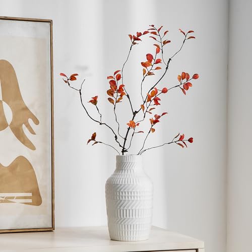 Modern White Ceramic Vase, Boho Flower Vases for Decor, 5.1" W x 8.7" H Modern Vase with Textured Pattern Table Centerpiece for Living Room Office Bedroom (White Vase)