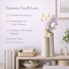 Ceramic Bud Vase, Sculptural Triple Tube Vase in Cream White for Modern Farmhouse & Minimalist Shelf Decor