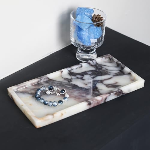 100% Natural Luxury Calaccata Viola Marble Small Hand Towel Tray Holder Organizer, Makeup Bathroom Holder - color: Viola-rectangle-10"x5"x0.7"