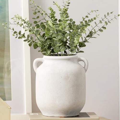Ceramic Flower Vase Home Decor - 7.6 Inch Farmhouse Rustic White Table Vases with Handle Living Room Decoration Decorative Vintage Pottery for Kitchen Shelf Coffee Dining Desk Bookshelf Fireplace - color: 7.6" Rustic