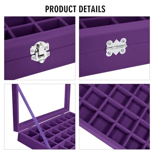 Vicoter Velvet Jewelry Tray 48 Compartments Jewelry Display Organizer with Transparent Cover Rings, Earrings, Necklaces, Pendants Storage Box for Girls, Wives, Mothers, Women - color: Purple, size: 48 Grid