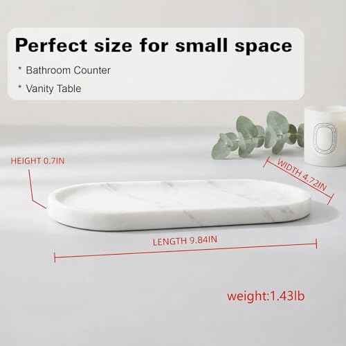 White Marble Vanity Tray for Bathroom Counter, 10"x5" Decorative Tray for Perfume, Candles, Stone Jewelry Dish Tray (White, 9.8X4.7) - color: White
