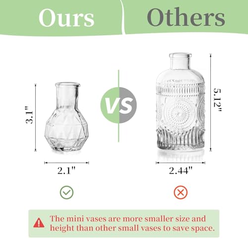 Glasseam Small Bud Vases for Centerpieces: 20PCS Mini Clear Glass Vase Set for Flowers Decor Wedding Party Baby Shower Dining - 2.7" Tiny Table Decorations Centerpiece