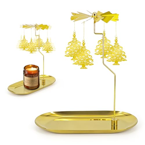 Carousel Candle Holder - Spinning Rotary Holder with Tray for Jar Candles Scented & Tea Lights, Unique Home Decor Gifts for Christmas Party, Valentine's Decor, Table Centerpiece(Christmas Tree) - color: Christmas Tree