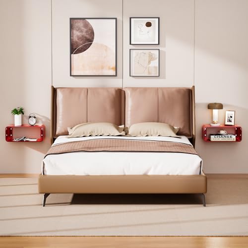 Acrylic Floating Nightstand, Bedside Table, Nightstand Shelf Wall Mounted Bedside Shelf (Red, Small) - color: Red