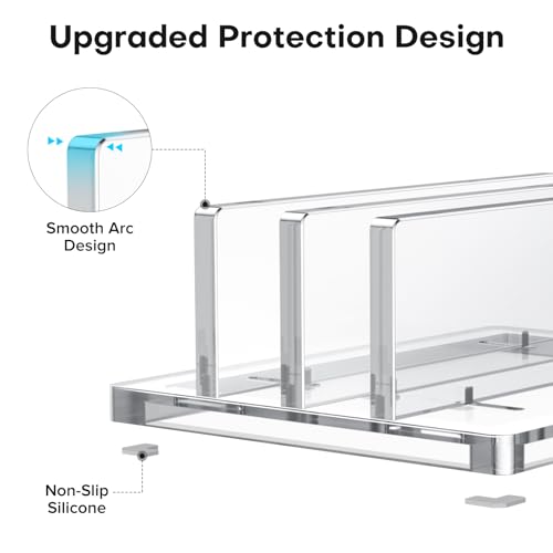 OMOTON Vertical Laptop Stand for Desk, Acrylic Dual Laptop Holder Desktop Clear Adjustable Dock for MacBook Pro Air, HP, All Gaming Laptops up to 17” (Clear, Dual Slot) - size: Dual-Clear