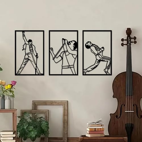 cape leadwort 3-Piece Metal Wall Art, Minimalist Line Art Rock Music Wall Decor, Band Singer Silhouette Wall Sculptures for Living Room, Bedroom, Music Studio, 15.7" x 10.23" - color: Music3