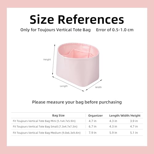 DGAZ Silk Purse Organizer Insert Fits Dior Toujours Vertical Tote Bags，Silky Smooth Bag Organizer，Luxury Handbag & Tote Shaper(Pink,Small) - color: Pink, size: Small