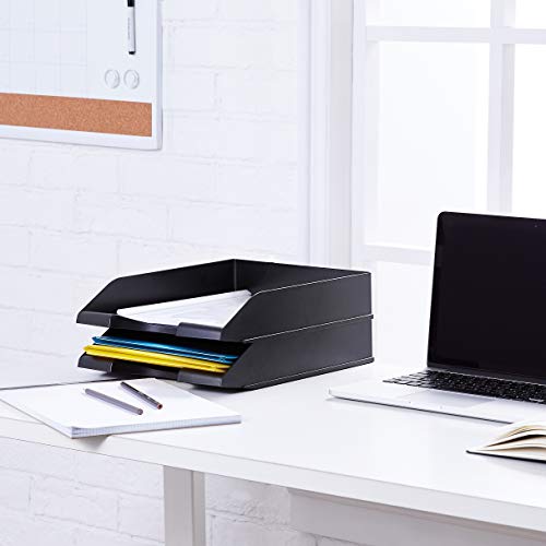 Amazon Basics Rectangular Stackable Desk Organizer Office Letter Tray, File Storage, Paper Organizer, Black, 2-Pack - style: letter tray