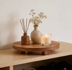Kurrajong Farmhouse footed wooden tray | wood pedestal stand | 10" wide and 2" high round riser board | acacia wood pedestal board | plant holder