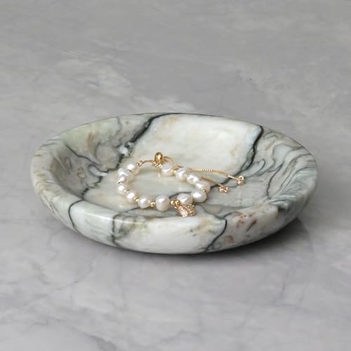 ZSHAWN Natural Cold Emerald Marble Ring Dish Jewelry Tray – 5.5" Trinket Dish for Rings Earrings Necklace, Scratch-Resistant Vanity Organizer, Elegant Gift for Women - color: Cold Emerald