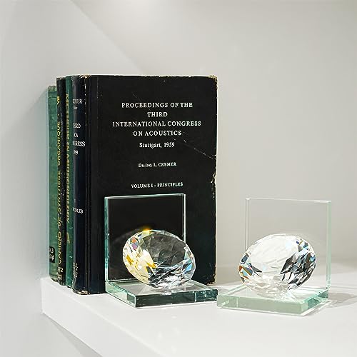 1 Pair Crystal Bookends with 80mm Clear Diamond, L Shaped Heavy Duty Book End for Shelves Non Skid Bookends Book Stopper, 4inch - color: Diamond