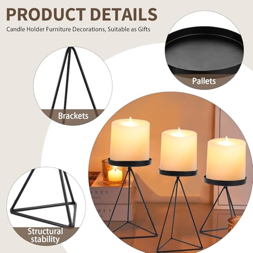 3 PCS Geometric Candle Holders for Pillar Candles Black Metal Pillar Candle Holder Vintage Candle Stands Table Centerpiece for Wedding Christmas Home Decoration - color: Black