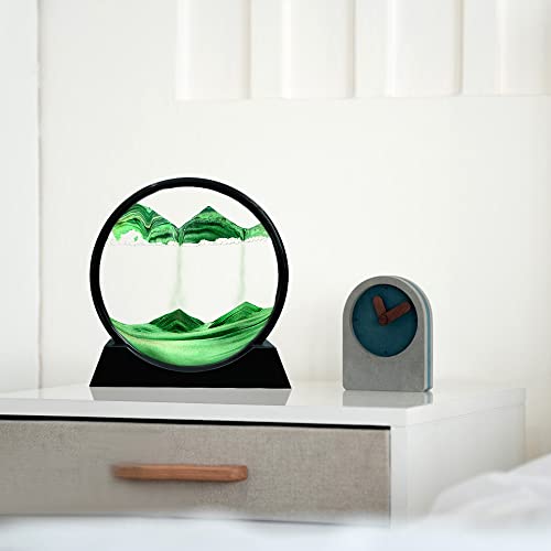 Muyan Moving Sand Art Picture Sandscapes in Motion Round Glass 3D Deep Sea Sand Art for Adult Large Desktop Art (12 Inch, Green) - color: Green, size: 12 Inch