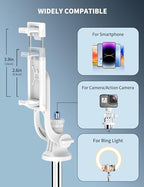 71" Cell Phone Selfie Stick Tripod, Smartphone Tripod Stand with Remote, Extendable Travel Phone Selfie Stick Compatible with iPhone 17/16/15/14/13 Pro Max Gopro Android DJI (White) - color: White, size: A-[70.86Inch＆Reinforced Stability]