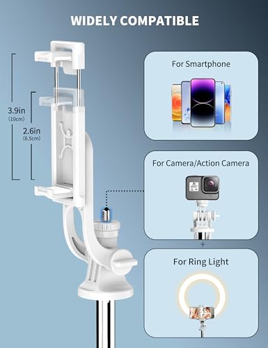 71" Cell Phone Selfie Stick Tripod, Smartphone Tripod Stand with Remote, Extendable Travel Phone Selfie Stick Compatible with iPhone 17/16/15/14/13 Pro Max Gopro Android DJI (White) - color: White, size: A-[70.86Inch＆Reinforced Stability]