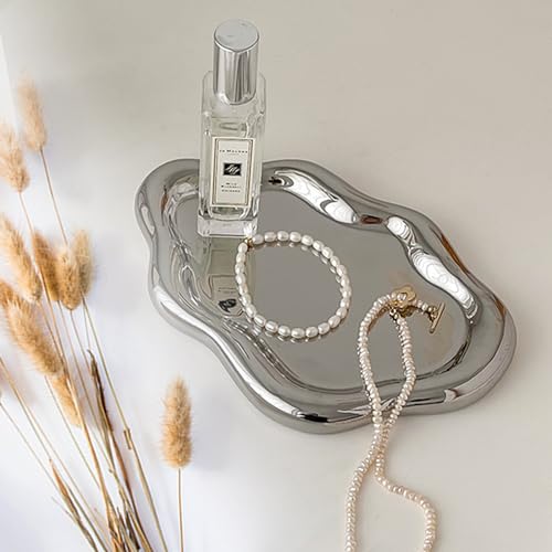 Ceramic Jewelry Dish for Women, Jewelry Tray Trinket Dish, Cloud Jewelry Holder Plate, Watch Keys Tray Ring Dish Holder for Mother's Day/Christmas/Thanksgiving/Birthday Gift(Silver) - color: Silver
