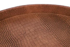 HofferRuffer Large Round Serving Tray 24'', Elegant Faux Leather Circle Ottoman Table Tray, Serve Tea Coffee Breakfast in Bedroom Living Room Kitchen (Antique Brown, 24'') - color: Antique Brown, size: 24"