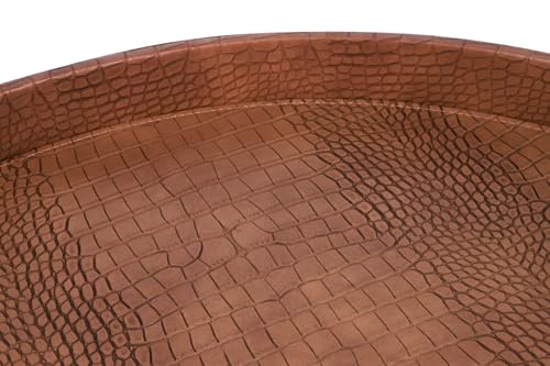 HofferRuffer Large Round Serving Tray 24'', Elegant Faux Leather Circle Ottoman Table Tray, Serve Tea Coffee Breakfast in Bedroom Living Room Kitchen (Antique Brown, 24'') - color: Antique Brown, size: 24"