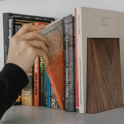 Luxdecor Walnut Book Ends Hold Heavy Books-7x6x5in Wood Bookends for Office Desk Non Skid, Decorative Walnut Bookend 2pack, Triangle Style - color: Walnut-l Size