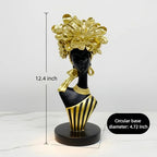 Lescafita African Woman Art Sculpture with Gold Floral Crown, Black and Gold Striped Statue,Elegant African-Inspired Art Gift suitable for various settings such as home, bookshelves, desks, or offices - color: 704-gold