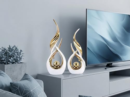 Querro Modern Abstract Ceramic Statue - Elegant White & Gold Decor for Home Living Room, Dining Table Centerpiece & Office Shelf | Luxury Aesthetic Sculpture