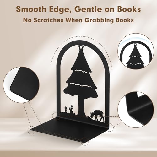 Aertiavty 2 Pcs Bookends for Shelves, Heavy-Duty Morden Tree Book Ends, Non-Skid Metal Bookends, 1 Pair Large Decorative Book Holder for Home and Office, Black Book Stopper, Forest - style: Tree