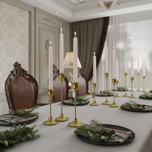 NLBTW Taper Candle Holders Bulk, Set of 24 Brass Gold Vintage Candle Sticks Holder Decor Home Decor Centerpieces for Table Festive Wedding Decorations - color: Brass Gold, size: 8 sets (24 pcs)