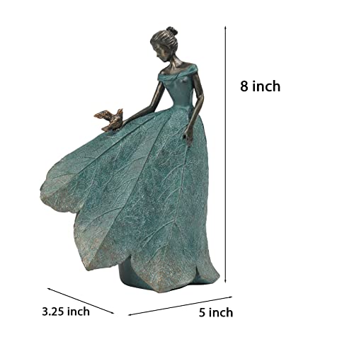 Guichifun Fairy Statue Collection Home Decoration - Leaf Angel Girls Resin Gardening Gifts for Women Statues for Garden Fairy Indoor or Outdoor Yard Figurines 5.5 x 3.25 x 8 Inch - color: Green-bird, size: Small