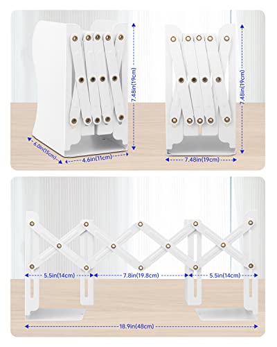 Honagu Adjustable Bookends, Metal Book Ends for Shelves Heavy Book, Desk Magazine File Organizer for Home, Office, Books, Papers, Extends up to 19 inches, for Students,Teachers (White) - color: White