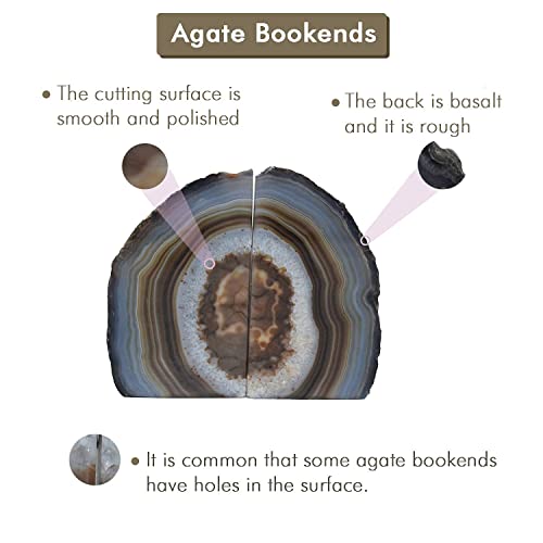 Nature's Decorations Agate Geode Bookends with Rubber Bumpers Premium Quality 3 to 5 lbs Set of Non-Skid Book Stopper for Books, Shelves, Office, Home Decor (Undyed Natural Stone)