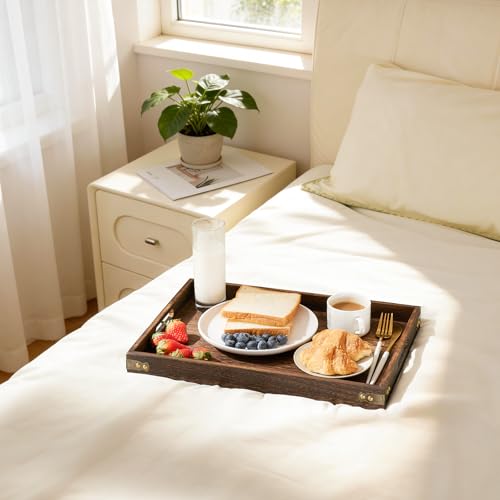 Serving Trays for Party-17In Large Serving Tray with Handles,Wooden Coffee Table Tray&Charcuterie Boards,Serving Platter for Breakfast in Bed Tray,Decorative Rectangular Tray for Ottoman/BBQ/Kitchen - size: 17*12 in