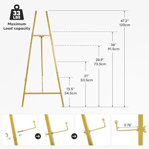 Gold Easel Stand for Sign, Adjustable Metal Display Easel 4-Tier Height Large Artist Display Easels for Painting Wedding, Baby Shower, Birthday Party and Commercial Display