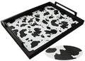 MCBZ Living Room Decorative Tray, Serving Tray, Coffee Table Tray, Leather Tray, Hardware Handle 16.5 x 12.6 inches (Black) - color: Black/White Cow Pattern
