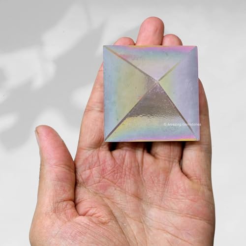 Amazing Gemstone Angel Aura Quartz Pyramid Crystal Healing Stones - 2" Great Pyramid Figurine of Natural Stone Pyramid for Meditation, Reiki, Chakra Balancing and Crystal Pyramids Grid - color: Angel Aura Quartz