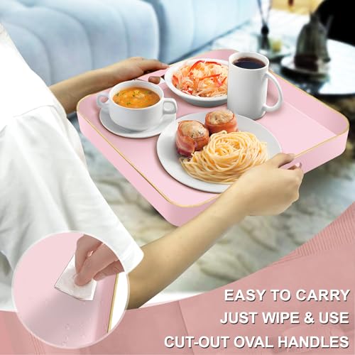 MAONAME 13" Pink Decorative Tray, Serving Tray with Metal Handles, Square Plastic Trays for Ottoman, Modern Coffee Table Trays for Living Room, Bathroom - color: Pink, size: 13" x 13" x 1.6"
