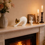 Cat Statues Home Decor White Ceramic Cat Figurine, Gold Cat Figurine Accent, Modern Cat Sculpture 7.9in, Desk Cat Statue for Office Shelf - size: 4.7in