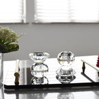 Reversible Crystal Candle Holders Pack of 2, Clear Tealight or Taper Candlesticks, Table Centerpiece Home Decor for Wedding, Dining, Party(3.1in Tall)