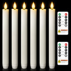 Homemory 6 Pcs Wax Flameless Taper Candles with Remote Timer and Dimmer, White Candle Sticks Battery Operated, LED Window Candles with Flickering Light, 9.6 Inches for Wedding Home Indoor Decoration - style: Modern - White 9.6"