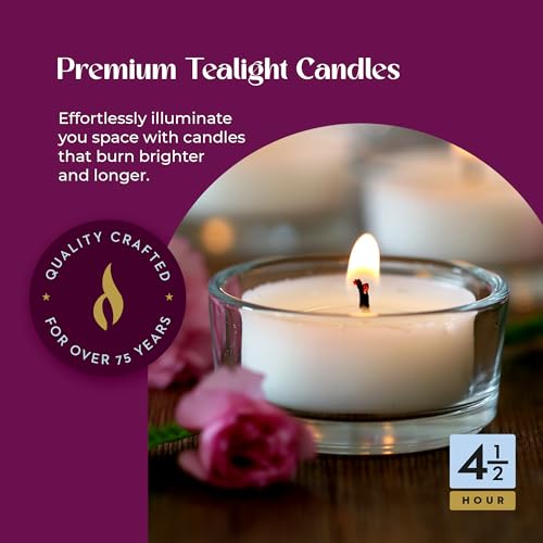 Lerner Clear Tea Lights Candles Bulk - 4.5 Hour Clear Cup Tealight 100 Pack - Consistent Smkless Clean Burning - Holiday, Wedding, Spa, Emergency and Home Decoration Candles - size: 100 Count