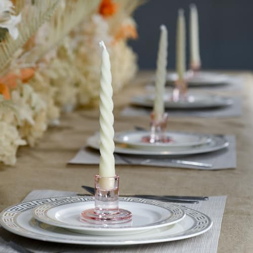 TELOSMA Pink Glass Candle Holders 6PCS for Taper Candles, Candlestick Holders Fit to Taper Candle which Diameter 5/6-7/8 inch, for Wedding Party, Valentine's Dating Dinner Table Decor - color: Pink