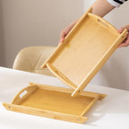 Bamboo Serving Tray Rectangle Platter Breakfast Dinner Food Bed Tray for Eating Kitchen Restaurants (1, 15" x 10.2" x 1.2" (with Handle)) - size: 15" x 10.2" x 1.2"