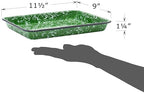 Red Co. 11" x 9" Enamelware Metal Classic 2 Quart Rectangular Serving Tray, Dark Green Marble/Black Rim - Splatter Design - color: Dark Green