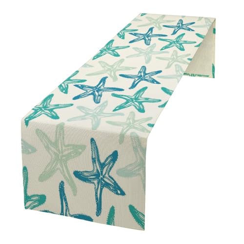 Starfish Plaid Table Flag Green Plaid and Marine Life Starfish Kitchen Table Flag Suitable for Birthday Party Restaurant Decoration Outdoor Picnic 13x36 Inch - color: Shell-7, size: W13x36L