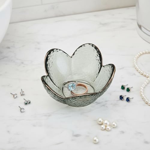 Black Flower Ring Dish Jewelry Tray, Small Glass Trinket Tray for Rings Earrings, Present for Wife Mom Daughter Women - color: Black