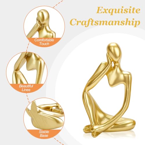 3PCS Gold Thinker Statues Home Decor, Resin Abstract Trendy Art Sculpture, Modern Aesthetic Collectible Figurines Display for Home Office Bedrooms Shelf Table Desktop Decoration